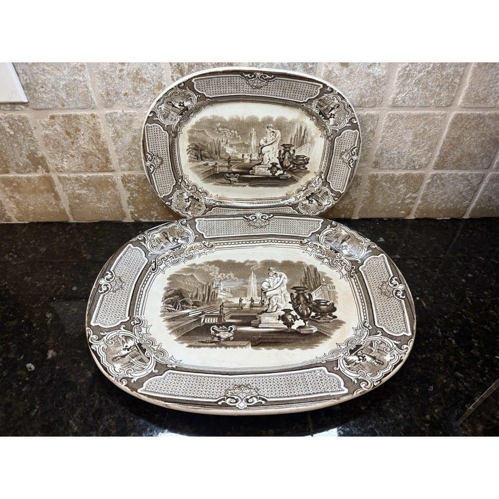 VTG Antique Ironstone CORRELLA 2 Piece Platters E.M. & Co. 1800's England Brown